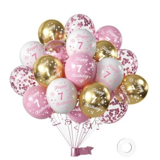 th Birthday Balloons – 16pcs & Gold, Happyth Birthday Confetti Balloons 7 Pink