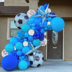 DRWATE Soccer Balloon Arch Kit for Boys, Blue Silver White Balloons, Birthday…