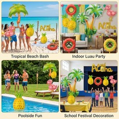 8 Pcs Aloha Summer Balloon Decorations Tropical Party Foil Balloons
