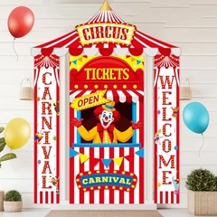 4Pcs Carnival Circus Tent Decorations Include Red and White Striped Porch