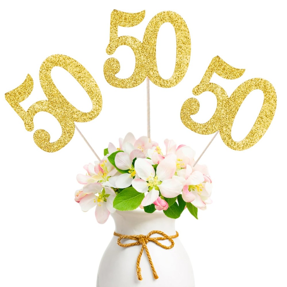 10-Pack Double Sided Glitter 50th Birthday Centerpiece Anniversary Centerpiec…