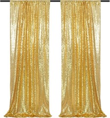 Gold Sequin Backdrop Curtains 2x8ft 2 Panels – High Density 3mm Shimmer Sequin