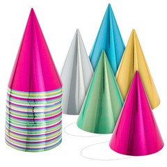 50 Pack Metallic Party Hats Cone Set Blue Green Gold Silver Pink Kids Adults