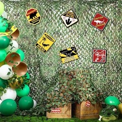 Dinosaur Party Decorations Set 10x13ft Dino Netting 6 Dinosaur Paper Sign