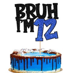 1 PCS Blue Glitter Bruh Im 12 Cake Topper Happy 12th Birthday Party Decoration
