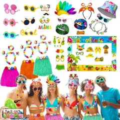 Large Summer Luau Photo Booth Props Set, Funny Hawaiian Sunglasses, Tropical