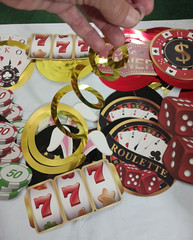 Poker party Decorations 16 spiral hanging with chips, dice, cards. + 14 metalic