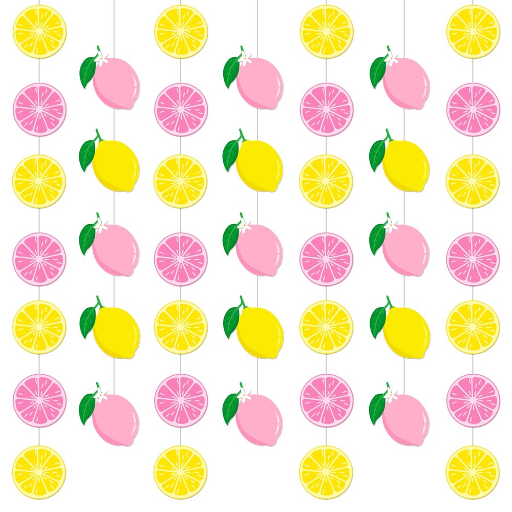 8pcs Lemon Party Hanging Garlands Pink and Yellow Lemon Birthday Party Decora…