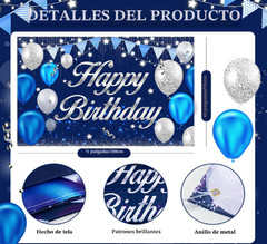 Happy Birthday Banner Birthday Decorations for Men Women Boys Girls Silver Blue