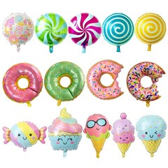 Ice Cream Balloons Donut Party – 14 Pcs Sweet Candy Round Pastel Foil Mylar D…