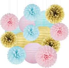Blue Pink Purple Party Decorations – 15Pcs Tissue Pom Poms Paper Flowers Paper L