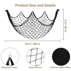 10×5 Feet X-Large Fish Net Decorations for Party – 2 Pack Black Fishing Net D…