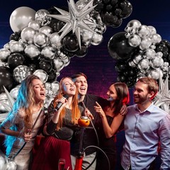 Black and Silver Balloon Garland Arch Kit for Parties and Celebrations