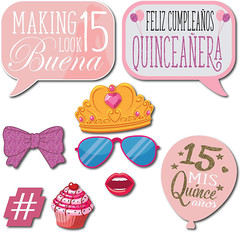 Quinceanera Photo Booth Props – 41-Pc Photobooth Kit with 8 X 10-Inch Sign