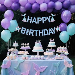 🔥Mermaid Happy Birthday Banner, Mermaid Birthday Party Decorations🔥