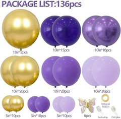 Purple Balloon Garland Kit With Butterfly Dark And Gold Arch Lavender Light D…