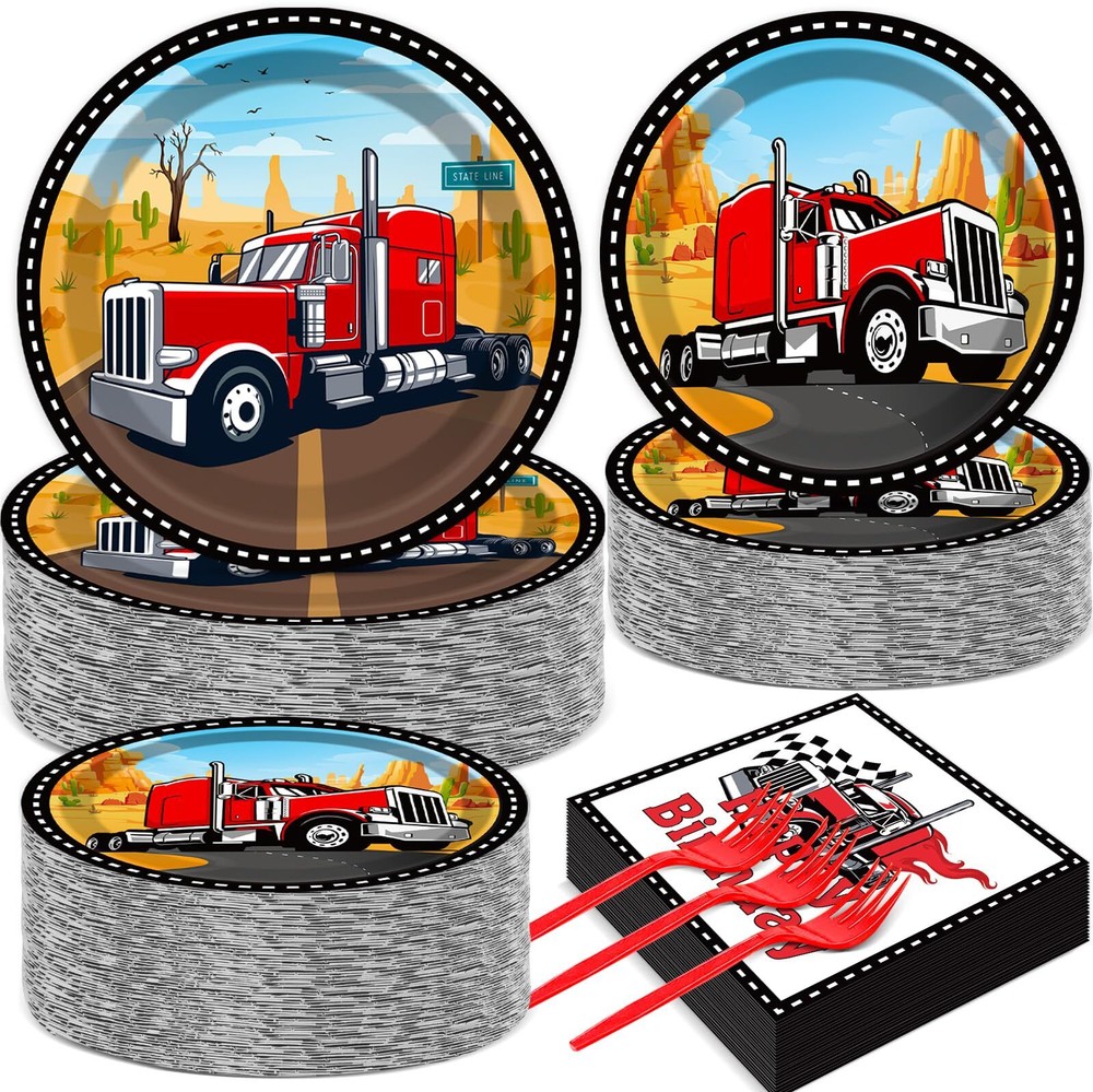 50 Guests Semi Truck Party Decorations Semi Truck Plates and Napkins Party De…