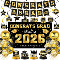 Graduation Decorations 2026-Black and Gold Graduation Party Decorations Supplies