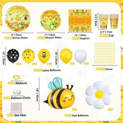 206 Pack Bee Birthday Party Supplies Bee Backdrop Banner Bee Themed Tableware…