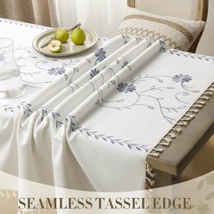 GRASiMOSY Cotton Linen Rectangle Tablecloth with Tassel for Dining Table, Heavy