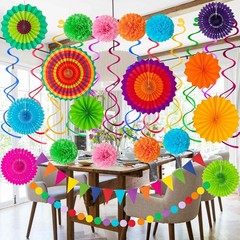 32 Piece Cinco De Mayo Fiesta Party Decorations Paper Fans Garlands Swirls Set