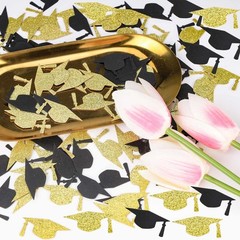 200 PCS Gold Black Glitter Graduation Hat Class Of 2025 Table Confetti