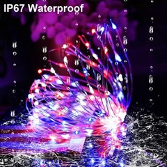 200 LED Solar Fairy String Lights – 66ft Red White Blue – Waterproof & Versatile