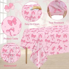 3 Pack Pink Birthday Bow Party Decorations Tablecloths, Large Size 54 X 108 Inch