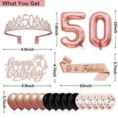 50th Birthday Decorations for Women, 32pcs Rose Gold, Black
