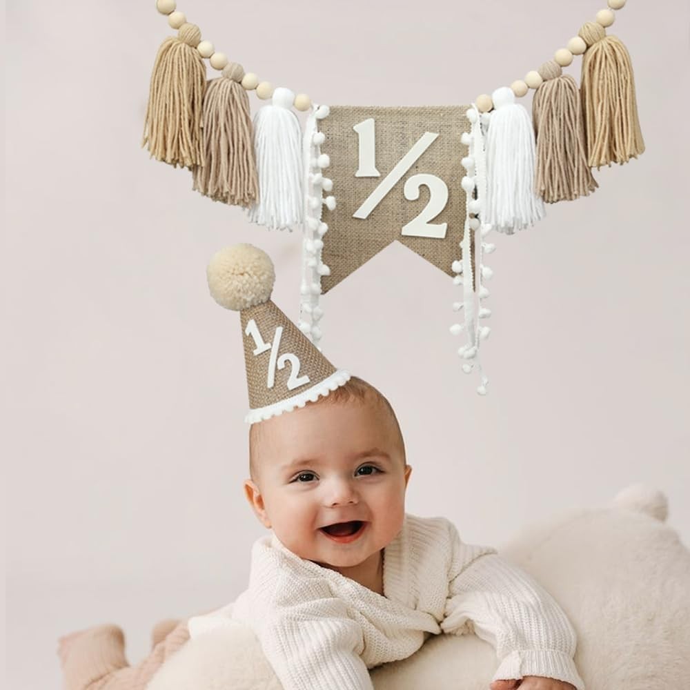 1/2 Birthday Banner 6 Months Decorations «Halfway to One» Baby Half Year NEW