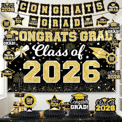 2026 Graduation Decorations Set – Class of 2026 Congrats Grad Backdrop Banner