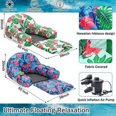 2pcs Inflatable Pool Floats for Adults 2 in 1 Lounge Chair with Bottom Mesh E…
