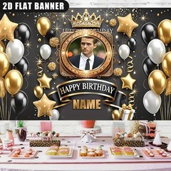 1pc 2D Crown Star Balloon Personalized Mens Birthday Poster Custom Name Photo❀