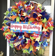 Happy Birthday Balloon Party Front Door Deco Mesh Wreath Gender Neutral