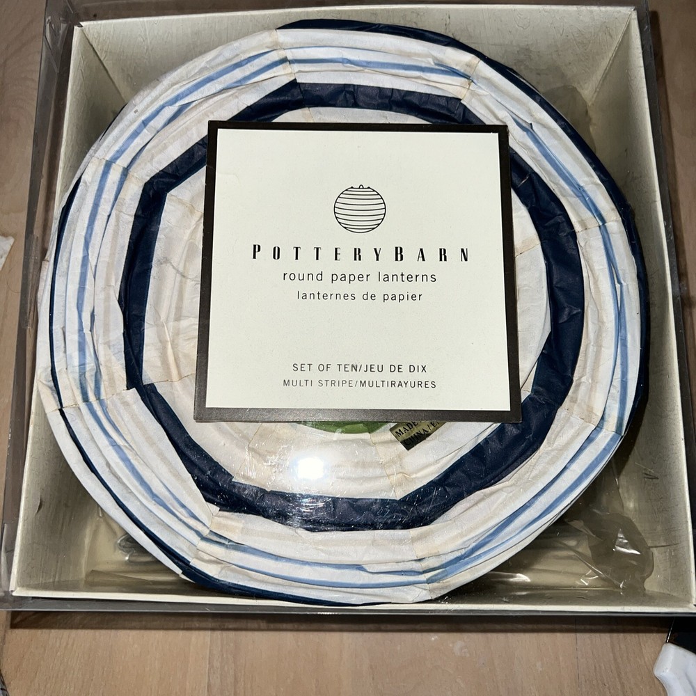 Pottery Barn Round Paper Lanterns Blue Red 8 Inch Summer Globe Outdoor Decor