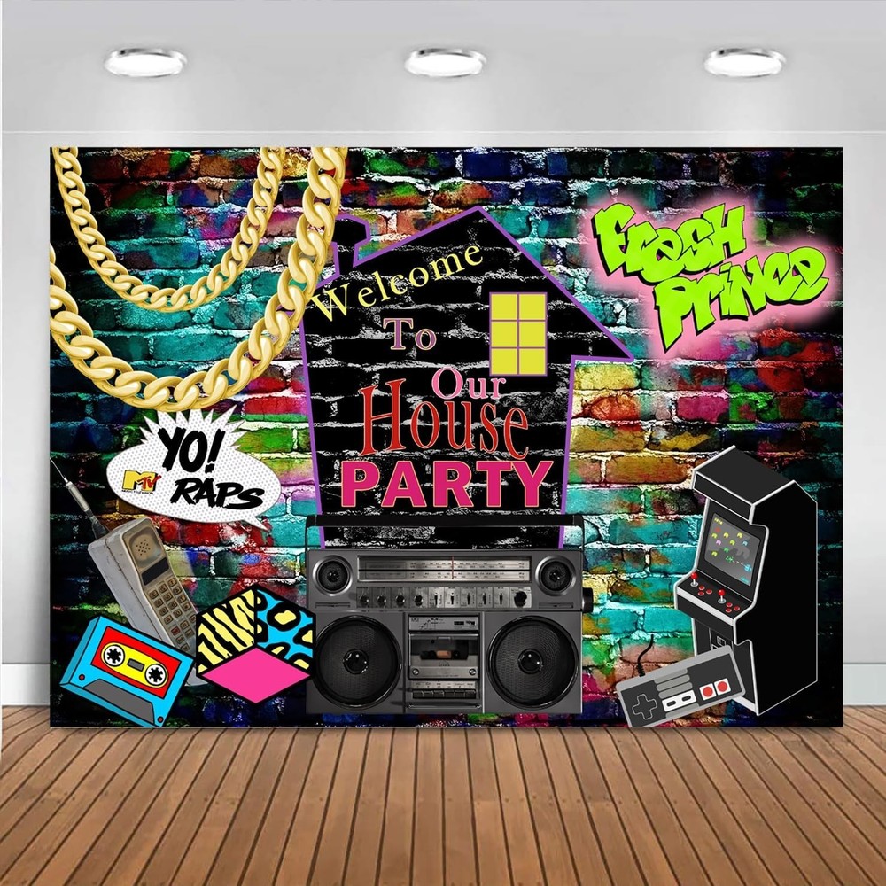Mocsicka 90S House Party Backdrop Hip Hop 80’S 90’S Theme Party Decorations Gra