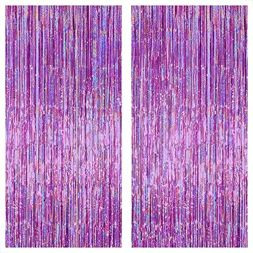 KatchOn, Iridescent Purple Fringe Curtain – 8×3.25 Feet, Pack of 2 | Purple
