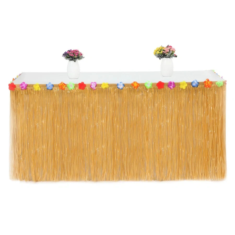 Luau Grass Table Skirt Hawaiian Raffia Table Skirts 9Ft For Luau Party