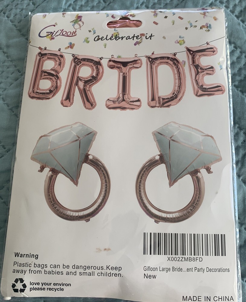 Large Bride Balloons Rose Gold with 2 PCS Ring BRIDE with 2 Ring Balloons