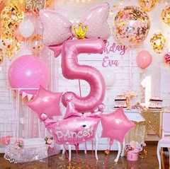 7PCS Set Princess Peach 5th Birthday Decoration Backdrop Big Foil B…