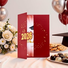 2026 Graduation Guestbook Alternative(Red & Gold), 12″ Class of 2026 Grad Card..