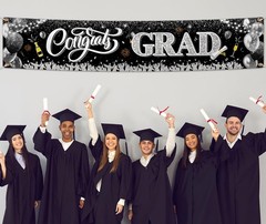 2026 Graduation Decorations-Black and Silver Congrats Grad Black