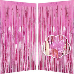 Pink Backdrop Birthday Party Decorations 3.3X8.2Ft, 2 Pack Tinsel Foil Fringe