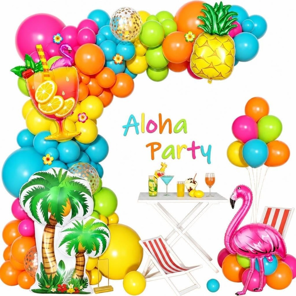 189Pcs Tropical Balloons Garland Arch Kit, Hawaiian Luau Summer Party Decorat…