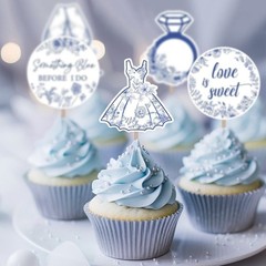 20 PCS Something Blue Before I Do Cupcake Toppers Bridal Shower Cake Decor