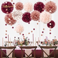 Bachelorette Party Decorations – 15Pcs Burgundy Rose Gold Tissue Pom Poms Cir…