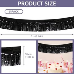 5 Pack 10 Feet Black Fringe Garland Foil 11.81in x 9.84ft,