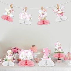 Jollyboom Goose Birthday Decorations 8pcs Pink 1st Birthday Table Decor