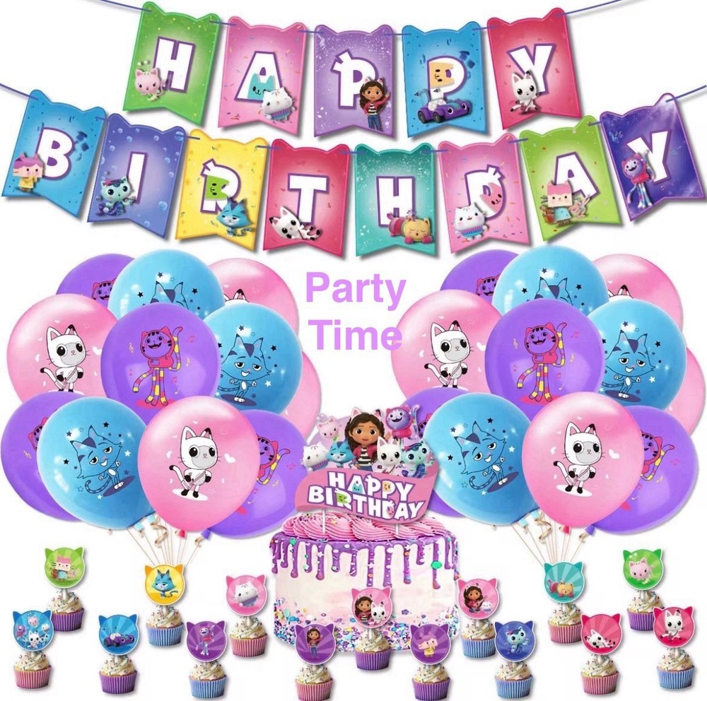Gabby’s Dollhouse Birthday Party Decora Supplies，Balloon Banner Cake Toppers