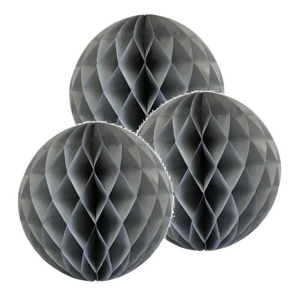 3x Gray 8 Inch HoneyComb Round Tissue Paper Lantern Balls Pom Poms Wedding Decor